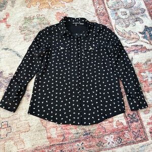 Karl Lagerfeld Blouse Profile Silhouette Pattern Black White Size XL‎